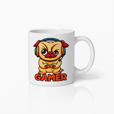 Gamer Hond Mok – Schattige Pug Gaming Design Koffiebeker – Grappig 330 ml Cadeau voor Gamers & Streamers