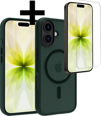 Hoesje - Met Screenprotector - Geschikt voor Apple iPhone 17 - Magsafe Compatible - Sterk & Shockproof - Back Cover - Shock Proof Case - Telefoon Hoes - Telefoonhoesjes - Donkergroen