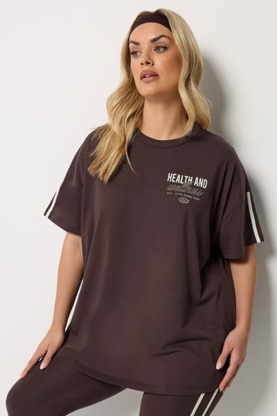Yours Active Chocoladebruine 'Health & Wellness' Tshirt Size 42