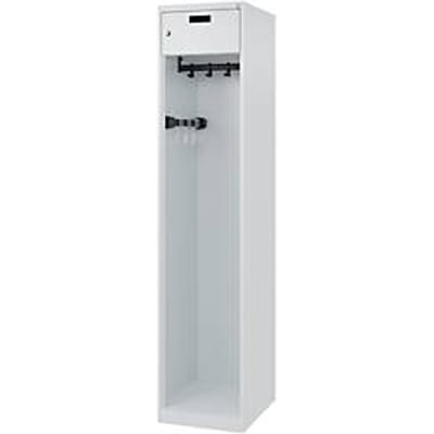 Brandweerkluis C+P Evolo PRAKTUS, 1 compartiment, met sokkel, vloerglijders, B 400 x D 500 x H 1850 mm, RAL 7035 lichtgrijs