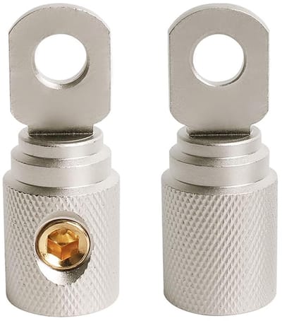 2 stuks 0 AWG ring stelschroef,vernikkelde messing batterij ring terminals voor draaddikte 0-2