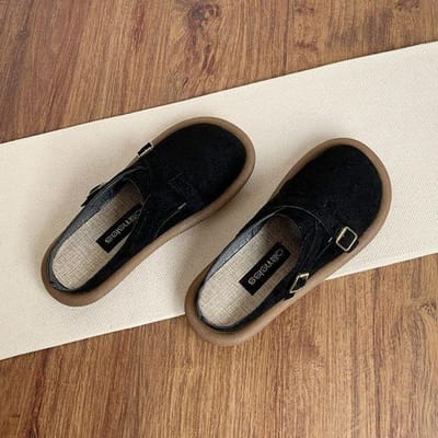 Chaussures d'été à semelle souple pour femmes, antidérapantes, respirantes, à la mode, assorties avec tout, avec boucle solide et plate 35 noir