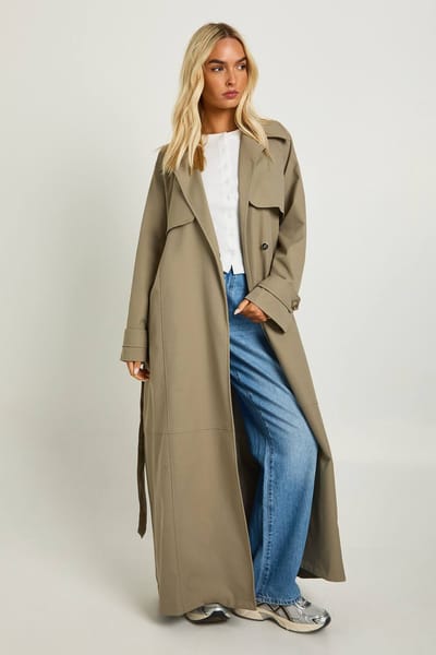 boohoo Dames Maxi trenchcoat met ceintuur | Grijs | Maat: 38