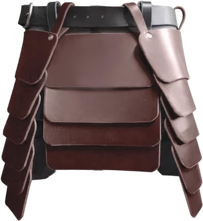 Middeleeuwse Retro Rok met Riddersbroek, Driezijdig, Faux Leer met Brede Gesp voor LARP, Cosplay en Kostuumfeesten