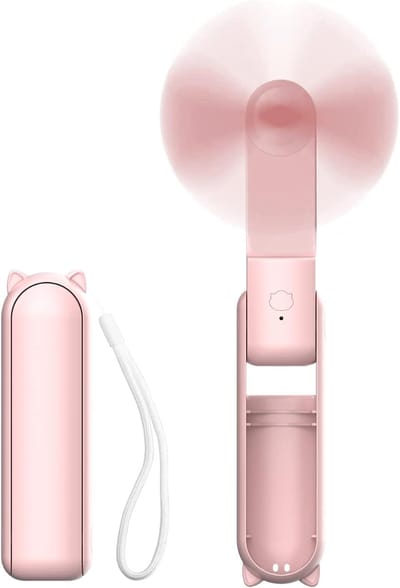 Draagbare miniventilator, 2-in-1 USB oplaadbare draagbare ventilator met powerbank, zakformaat voor reizen/zomer/concerten, cadeau voor vrouwen (roze)