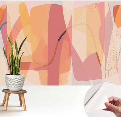 Wallfluent Zelfklevend Behang - Kleurrijke abstractie Stickerbehang op rol - 208x146 cm - Oranje Zelfklevend Behang - Plakklare achterzijde - Voor de woonkamer, slaapkamer en kantoor Zelfklevend Behang