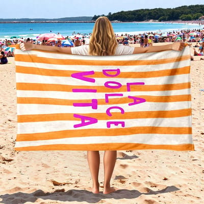 1 st La Dolce Vita Gestreept Strandlaken Polyester 2D Sneldrogend Zacht Lichtgewicht Reistowel Unisex voor Zwemmen Surfen Kamperen W45*H90(CM)
