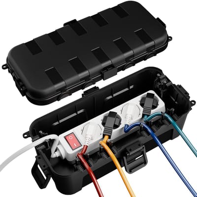 Kabelbox, waterdicht, middelgroot (29 × 13,2 × 10 cm) – IP54, weerbestendig, ideaal voor het beschermen van verlengingen, stekkerdozen, hoekstekkers (kleur: zwart)