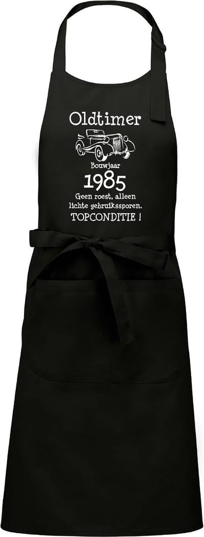 mijncadeautje - Luxe - Keuken - Kook - Barbecueschort - Leeftijd - geboortejaar - verjaardag en feest - kado - Oldtimer 1985 - zwart