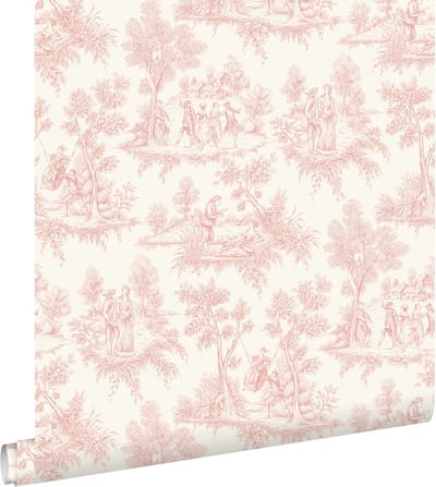 ESTAhome behang toile de jouy print zacht roze - 0.53 x 10.05 m - 132094