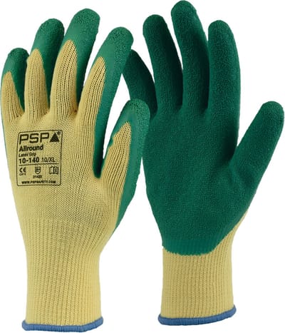 2 paar - Werkhandschoenen PSP 10-140 Allround Latex Grip, Groen/Geel, maat 07 / S