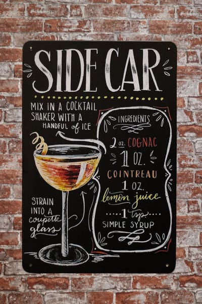 Wandbord - Side car - Metalen wandbord - Metal sign - Mancave decoratie - Cocktail decoratie - Tekstborden - Bar decoratie - UV bestendigt - 20 x 30cm