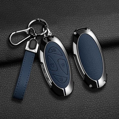 Étui de protection en alliage de zinc + cuir pour clé de voiture à 5 ou 7 boutons pour Hyundai Kona Ev Grandeur Gn7 Ioniq 6 Coque de protection pour clé à distance black