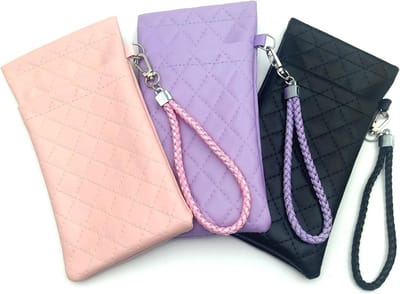 Set van 3 Zachte Dubbele Brilhoezen, PU Leer, Bril Pouch met Draagriem, Snap Sluiting, Microvezel, Draagbare Opbergtas voor Zonnebrillen en Leesbrillen