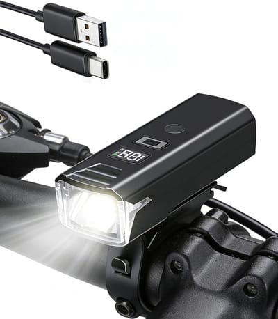 Fietslamp - Fietsverlichting Oplaadbaar - LED Fiets Voorlicht USB - Koplamp Fiets met Batterijdisplay - Nacht Sensor - IPX4 - 1500 mAh
