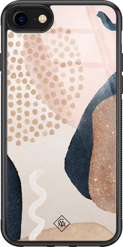 Casimoda® hoesje - Geschikt voor iPhone 8 - Abstract Dots - Luxe Hard Case Zwart - Backcover telefoonhoesje - Bruin/beige