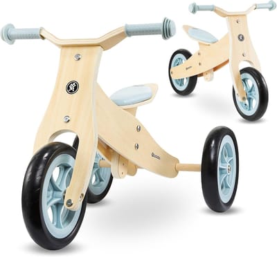 Houten driewieler loopfiets - Peuterfiets 2-in-1 - Eerste Stapjes Leren - Verstelbare Zitting - 73 x 13.5 x 45.5 cm