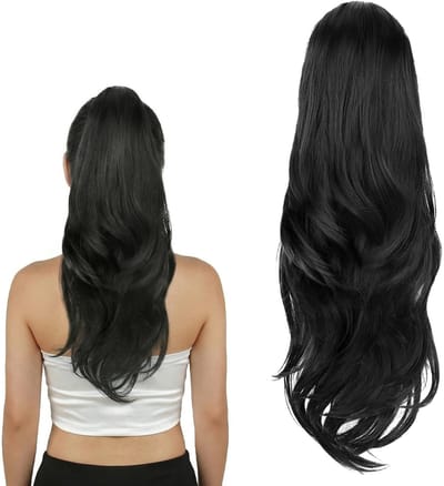 Lang Gekruld Haarstuk van 66 cm | Zwart Golvend Paardenstaart Extensie voor Vrouwen | Perfect voor Feest en Dagelijks Gebruik