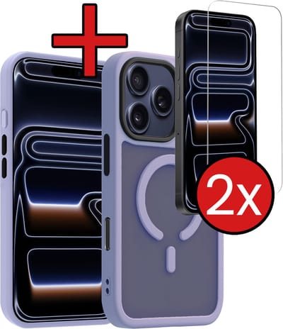 Hoesje - Met 2x Screenprotector - Geschikt voor iPhone 17 Pro / 18 Pro - Magsafe Compatible - Sterk & Shockproof - Shock Proof Case - Back Cover - Telefoon Hoes - Telefoonhoes - Lila