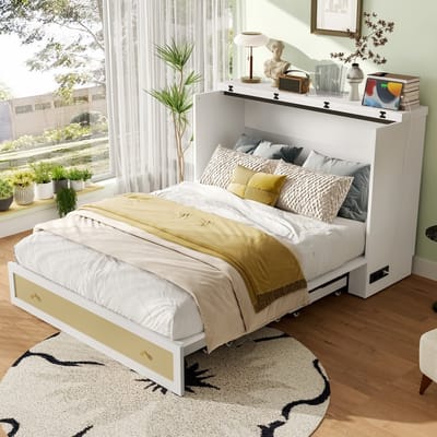 Sweiko Houten bed - 140 x 200 cm - Opbergkast - USB-poorten - Verstelbaar platformbed - Wit