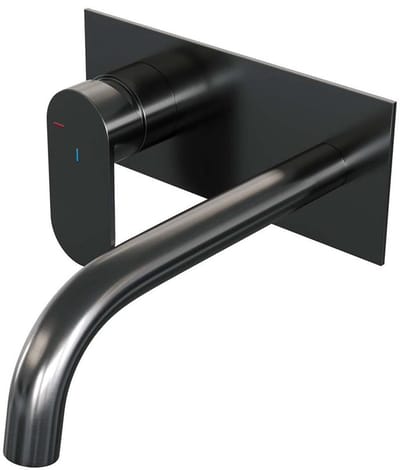 Brauer Gunmetal Edition Inbouw Wastafelmengkraan met Gebogen Uitloop en Afdekplaat Model C2 Gunmetal Geborsteld PVD