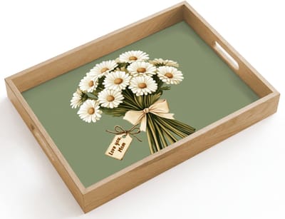 Dienblad hout 40x30 cm - Schootdienblad - Lint - Boeket - Groen - Quote - Borrelplank rechthoek - Plateau dienbladen