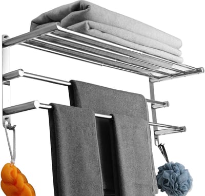 Handdoekhouder, uittrekbaar, 43-78 cm, roestvrij staal, zonder boren, handdoekstang, wandrek, geschikt voor badkamer, keuken, badhanddoekhouder (3-laags rek)