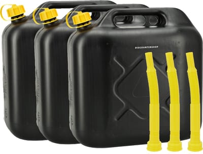 Jerrycan 20 Liter Zwart – Set van 3 Stuks – Kunststof Jerrycans voor Benzine & Diesel – Brandstof Jerrycan met Schroefdop