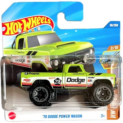 HOT WHEELS '70 DODGE POWER WAGON PICKUP TRUCK GREEN 218 HW DIRT 2/10 SHORT CARD 1:64