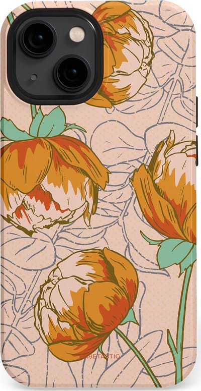 Casetastic hoesje geschikt voor Apple iPhone 13 mini - MagSafe - Dubbellaagse bescherming - Lente pioenroos - Fashion Case - Zand Zilver Okergeel Terracotta