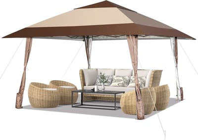 COSTWAY 4 x 4 m vouwpaviljoen, pop-up paviljoen met wielen, waterdicht, uv-bescherming 50+, partytent, tuinpaviljoen voor tuin, feest, bruiloft en festival, incl. met draagtas