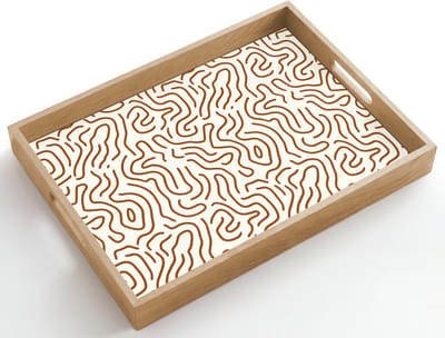 Dienblad hout 50x35 cm - Schootdienblad - Minimalistisch - Patroon - Terracotta - Borrelplank rechthoek - Plateau dienbladen