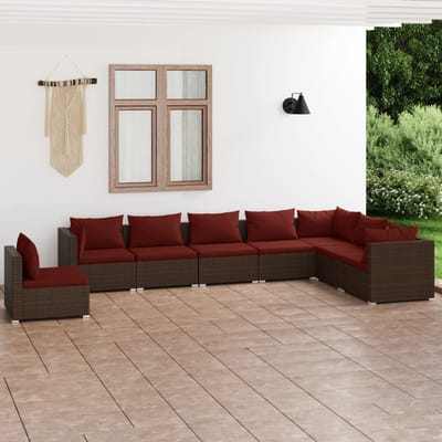 vidaXL - 8-delige - Loungeset - met - kussens - poly - rattan - bruin
