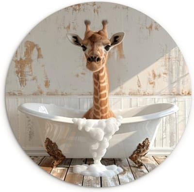 WallCircle® Wandcirkel 120x120 cm - Muurcirkel Giraf - Badkuip - Vintage - Wilde dieren - Portret - Badkamer - Muurdecoratie woonkamer - Wanddecoratie slaapkamer - Kamer decoratie accessoires - Ronde schilderijen binnen - Woonaccessoires