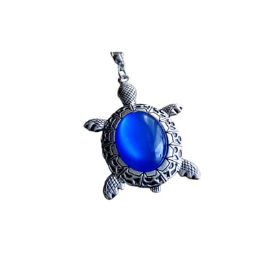 2 Love it Schildpad Oceaanblauw - Ketting - Lengte 40 + 5 cm - Stainless steel - Metaal - Blauw - Zilverkleurig