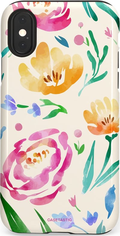Casetastic hoesje geschikt voor Apple iPhone X / Apple iPhone XS - Dubbellaagse bescherming - Aquarel serenade - Fashion Case - Wit Mintgroen Crème Lichtroze