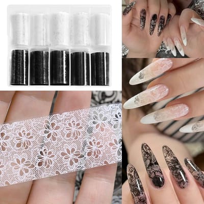 10 Rollen/Doos Zwart-Witte Kant Nail Art Stickers, Nagel Transfer Stickers, DIY Nagel Decoratie Accessoires Nagels Nagelbenodigdheden