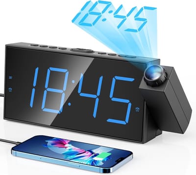 Projectiewekker met USB-aansluiting, Instelbaar Alarmvolume en Batterijback-up - Moderne Wekker met Tijdprojectie - Handige Wekker met USB-Opladen - Zwart