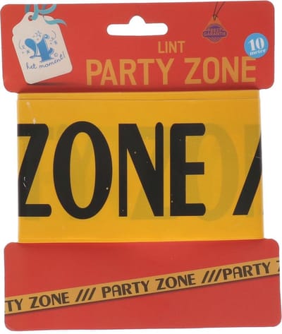 Afzetlint ''Party Zone'' - 4 het moment! - 10 meter