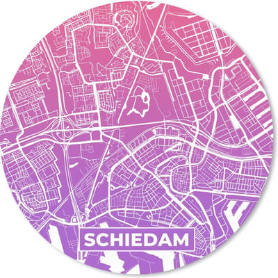 Muismat rond 20x20 cm - Mousepad Stadskaart - Schiedam - Paars - Nederland - Ronde muismatten