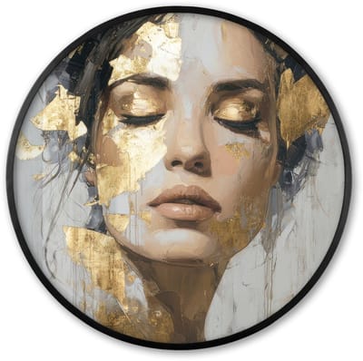 Poster in lijst Rond - Fotolijst 60x60 cm - Posters - Sierlijk - Vrouw - Goud - Ogen - Ronde posterlijst zwart - Decoratie - Wanddecoratie woonkamer - Muurdecoratie slaapkamer