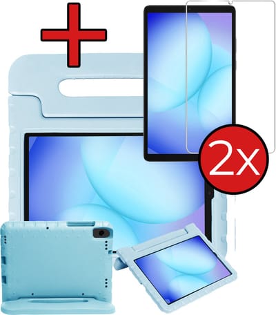 Hoesje - Geschikt voor Samsung Galaxy Tab A11 - Met 2x Screenprotector - Kinderhoes - Shockproof Bumper - Kidsproof Case - Tablethoes - Kinder Hoes Cover - Sky