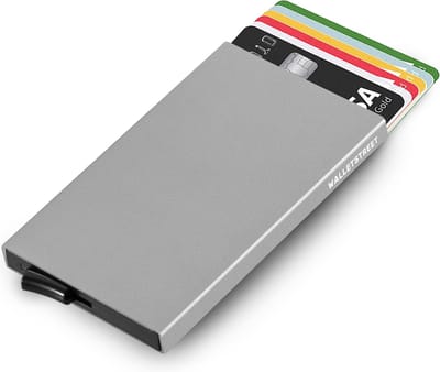 Walletstreet Slim Fit Uitschuifbare Pasjeshouder- Aluminium Creditcardhouder-Card Protector Anti-Skim/ RFID Card Protector 8 Pasjes-Zilver