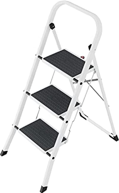 Stalen Opstapladder met Antislipmatten - 3 Treden, Tot 150 kg, Veiligheidsmechanisme