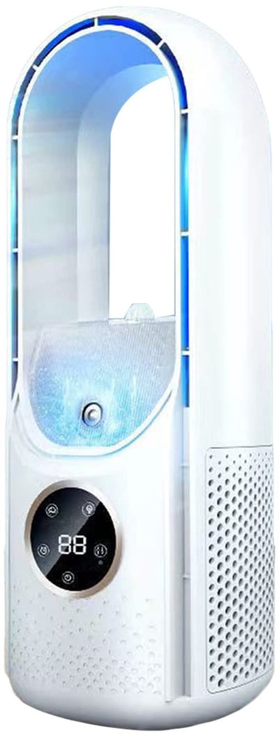 Luchtkoeler - Bladeloos -Mini desktop luchtkoeler - Luchtkoeler- Koelunit -USB oplaadbaar -Draagbaar - 6 ventilatorsnelheden- Bevochtiging en luchtzuivering - Timerfunctie - Sfeerverlichting - Geschikt voor gebruik op het bureau en buitenshuis -Wit