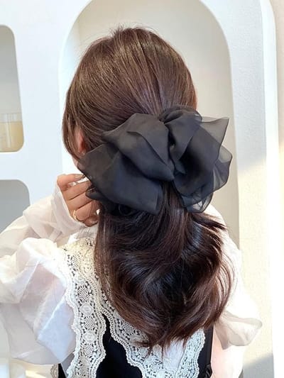 SnelShoppen - Grote Haarstrik Haarspelden voor Vrouwen en Meisjes, Chiffon Tulle Bows Haaraccessoires, Zwart, Ideaal voor Bruiloften, Feestjes en Dage