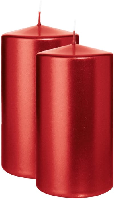 Wiedemann Cilinderkaars/stompkaars - 2x - metallic rood - 13 x 7 cm - 52 branduren - zuilkaarsen