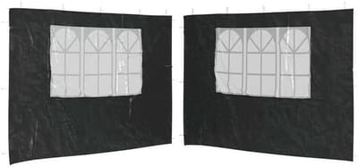 Partytent Zijwanden met Ramen - Set van 2 stuks - 300x195 cm - Antraciet - UV-bestendig & Waterbestendig PE - Luxe Paviljoenwanden met Klittenband
