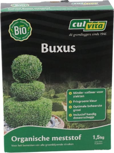 Culvita - Biologische Buxus plantenvoeding - Buxus Meststof 1,5 kg - Verhoogt weerstand tegen ziekten - 100 dagen voeding