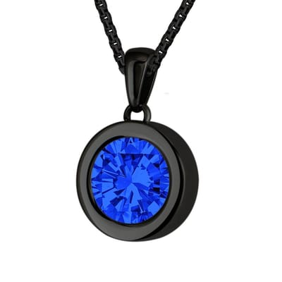 Quiges 12mm Mini Munt Hanger Zwart RVS Glans met Zirkonia Donker Blauw Munt en Ketting Ankerketting 42-46cm - SLSHS461